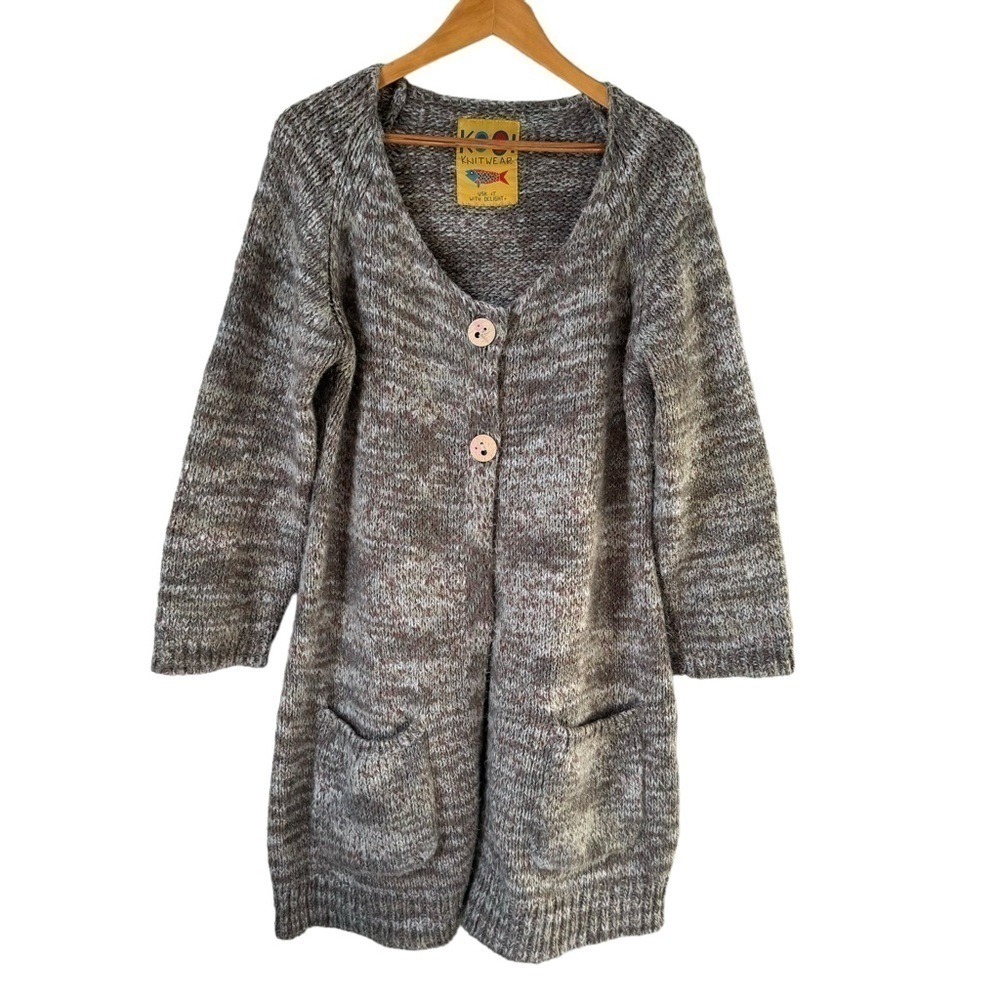 Kooi Knit Wear Mohair Wool Alpaca Two Button Cardigan Beige Women's Large